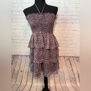 American Eagle size small smocked tiered navy blue floral print mini dress